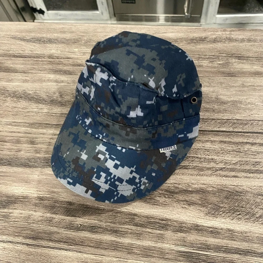 Youth Kids Army Military Blue Camouflage Trooper Hat